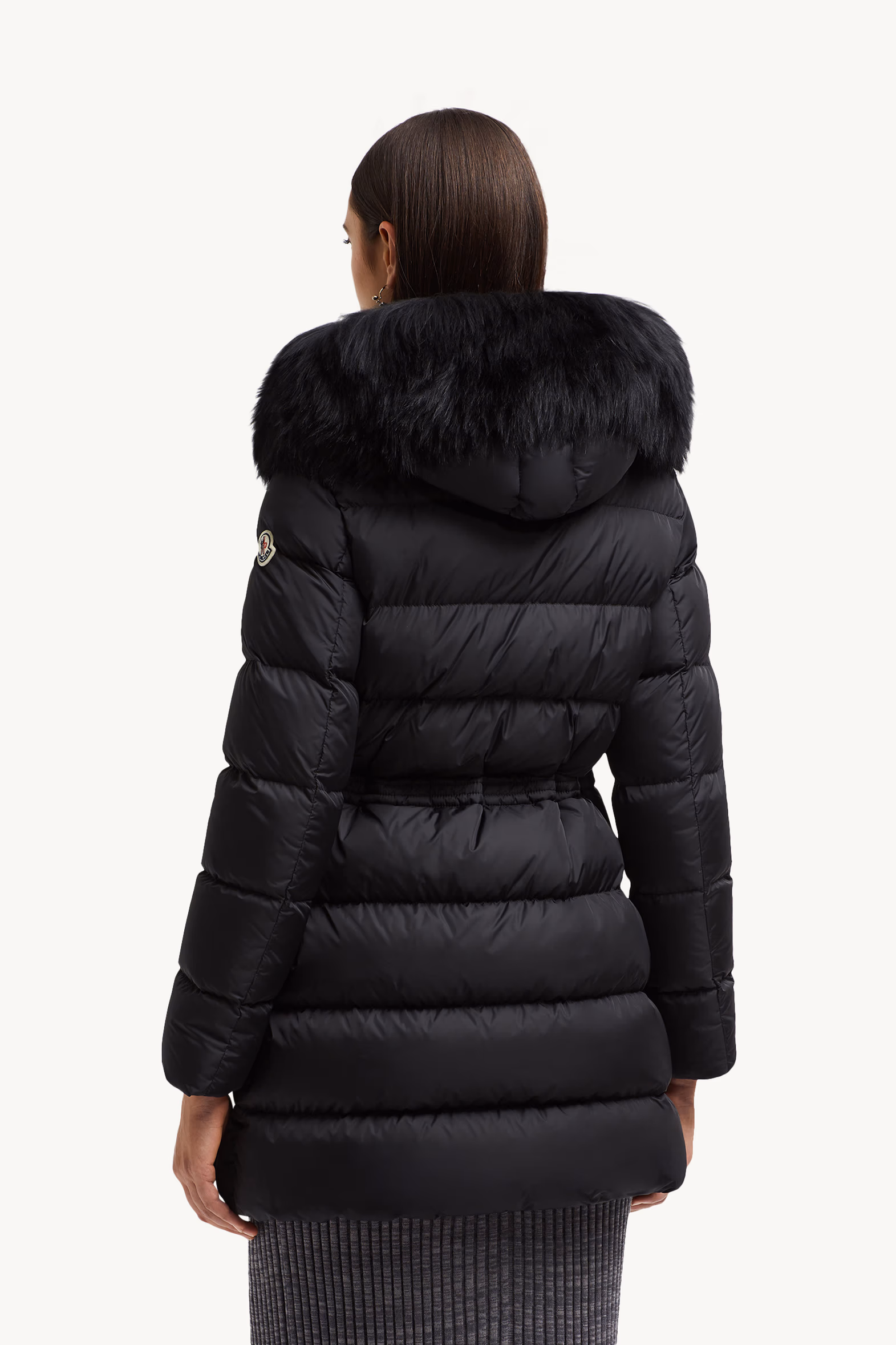 Aphroti Hooded Shearling-Trimmed Long Down Jacket Women Black Moncler 5